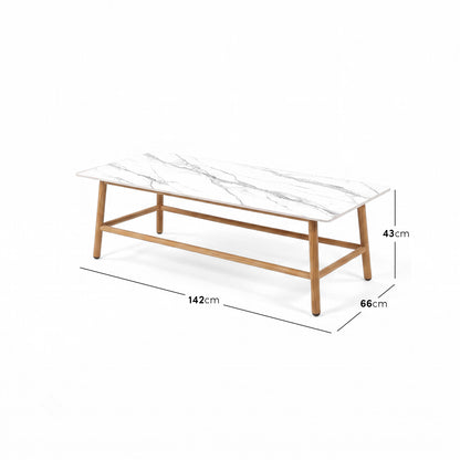 Rectangular coffee table with dimension markings on white background