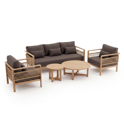 Furniture set with sofa, armchairs, coffee table, and side table on white background
