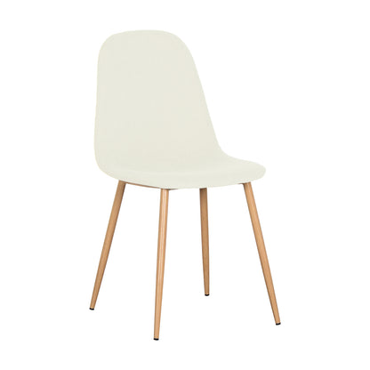 Florida Corduroy Fabric Dining Chairs Set of 4 in Sand features smooth, molded off-white seats and four tapered, oak-finish metal legs, offering a modern, cozy dining experience.