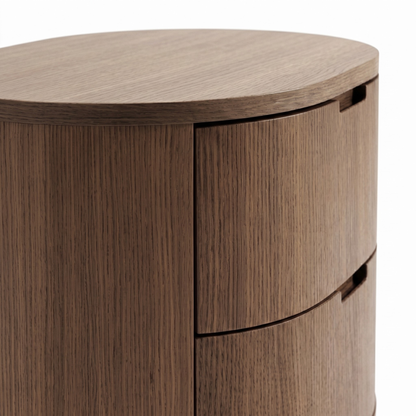 Close-up of a curved wooden furniture piece on a white background