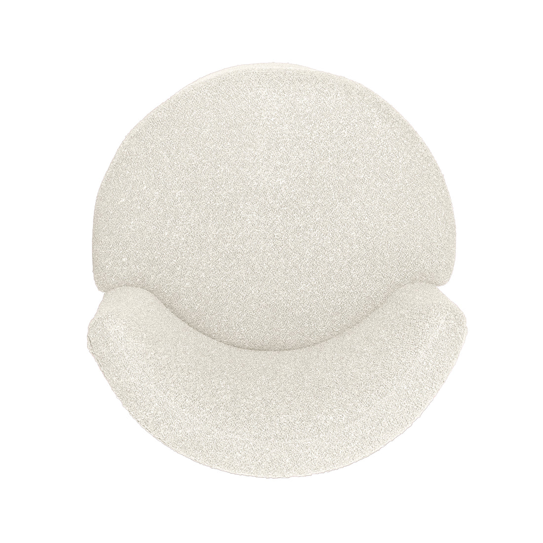 Sorra Bouclé Swivel Storage Accent Chair in Cream White, features plush bouclé texture, high-density foam, and hidden storage under the removable seat, viewed from above.