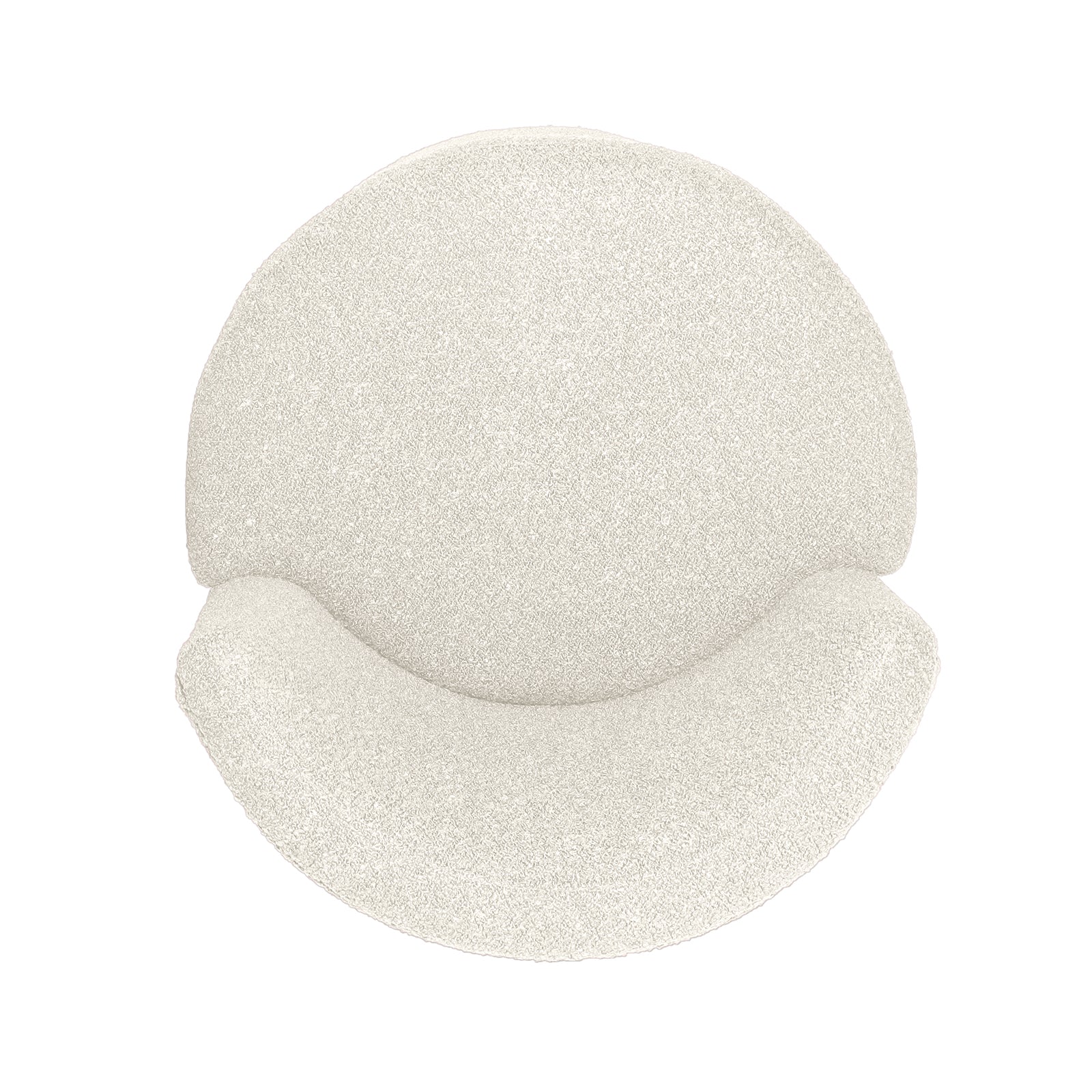 Sorra Bouclé Swivel Storage Accent Chair in Cream White, features plush bouclé texture, high-density foam, and hidden storage under the removable seat, viewed from above.