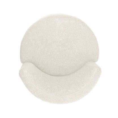 Sorra Bouclé Swivel Storage Accent Chair in Cream White, features plush bouclé texture, high-density foam, and hidden storage under the removable seat, viewed from above.