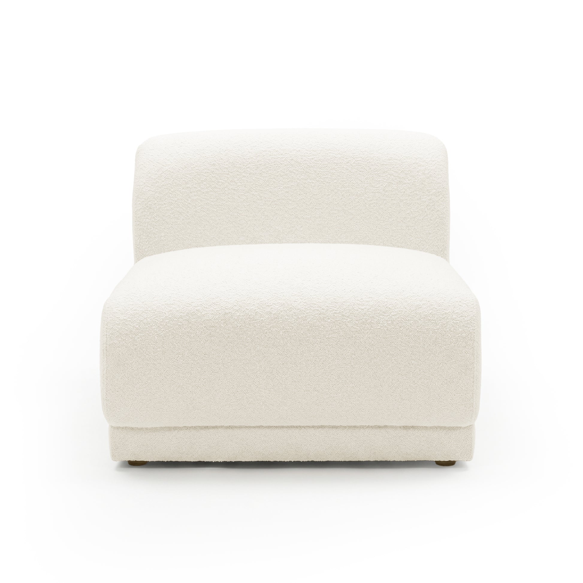 Off-white textured armless accent chair head-on on white background