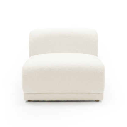 Off-white textured armless accent chair head-on on white background