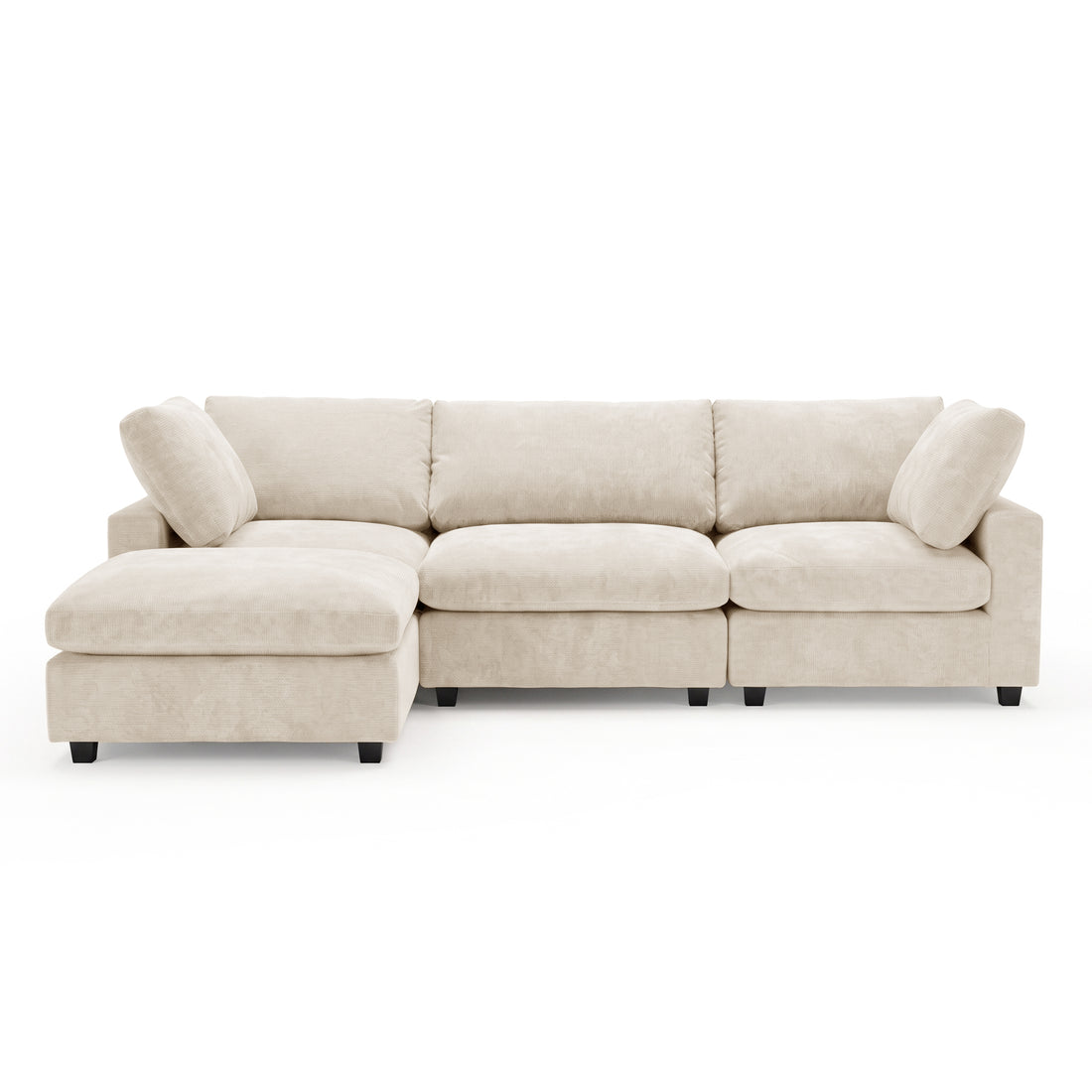 Beige L-shaped sectional sofa on a white background