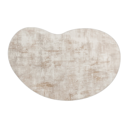 Whole beige kidney-shaped textured rug on a white background