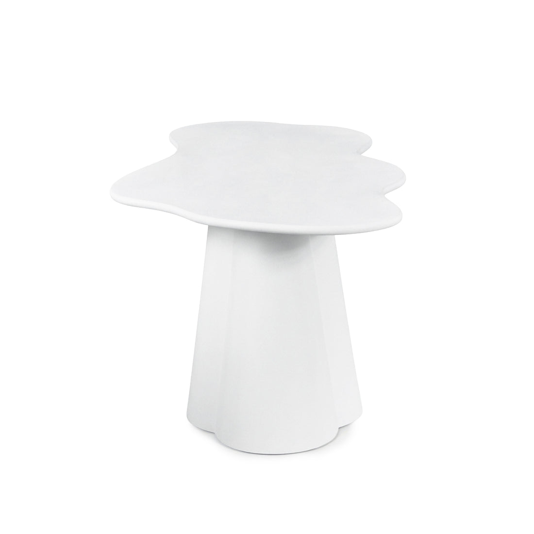 White abstract-shaped side table on a white background
