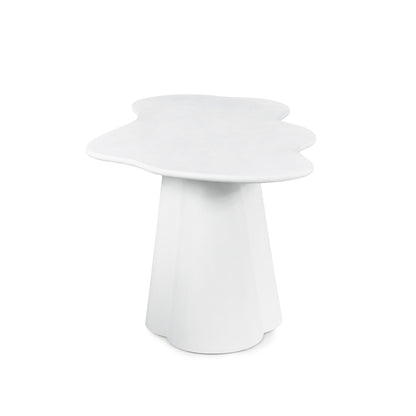 White abstract-shaped side table on a white background