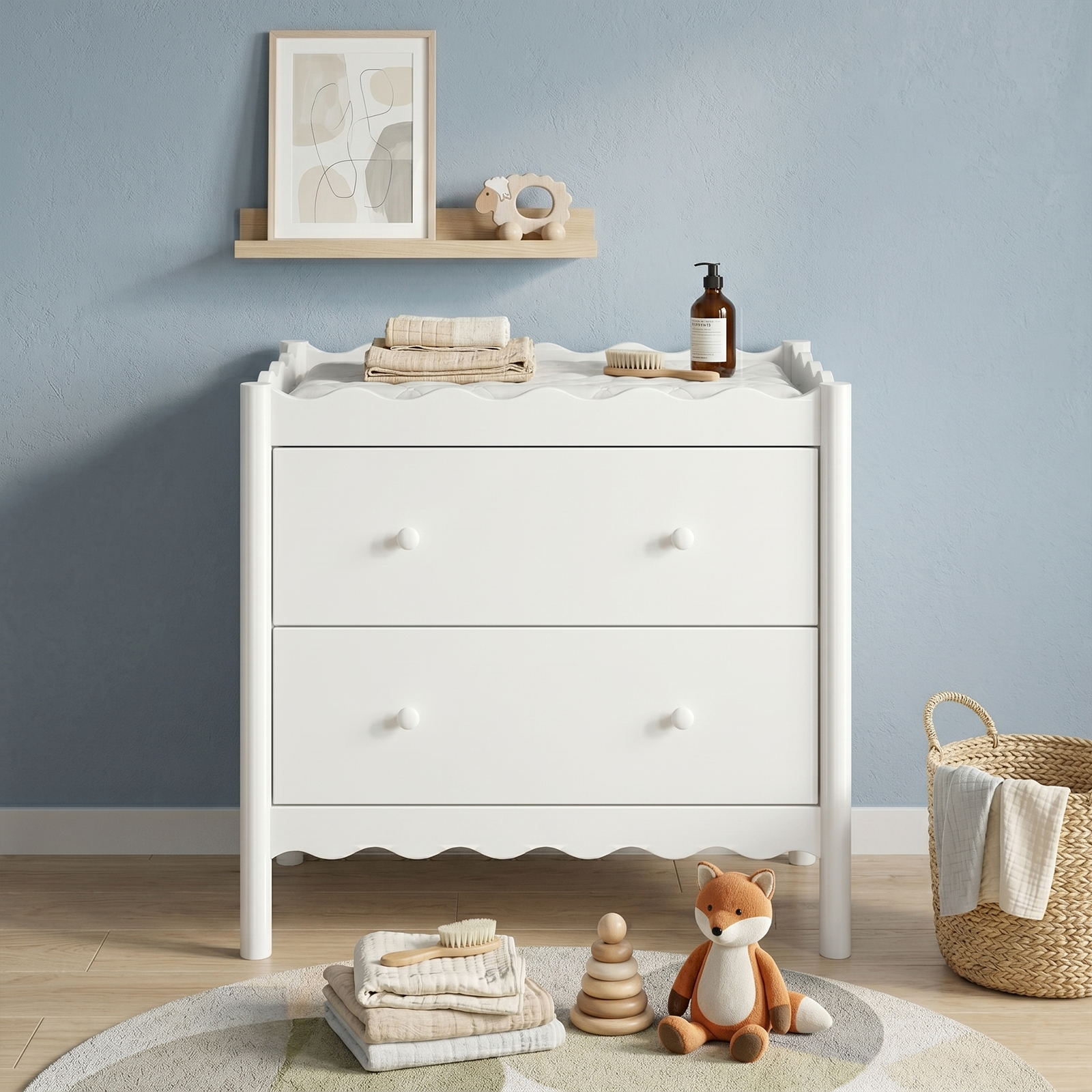 Mira Natural Pine Wood Baby Change Table in White
