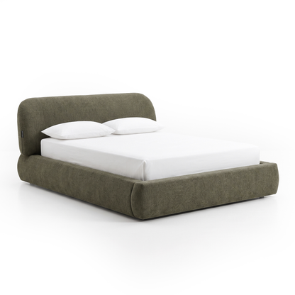 Contemporary upholstered bed on a white background