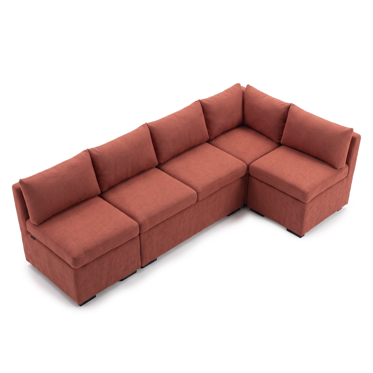 Complete rust terracotta modular L-shaped sectional sofa on white