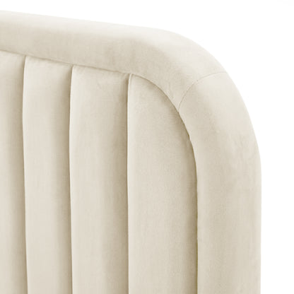 Close-up of beige upholstered channel tufting texture