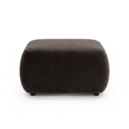 Square dark brown velvet ottoman on white background