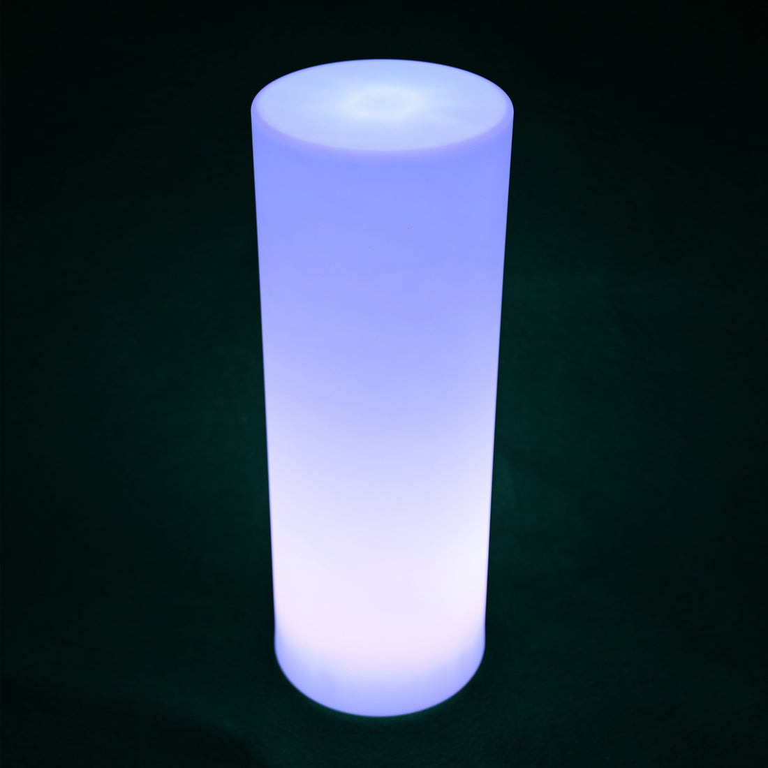 70cm Outdoor Solar LED Bollard Light glowing in soft blue/purple hues, showcasing its modern cylindrical design against a dark background. Ideal for stylish, energy-efficient outdoor lighting.