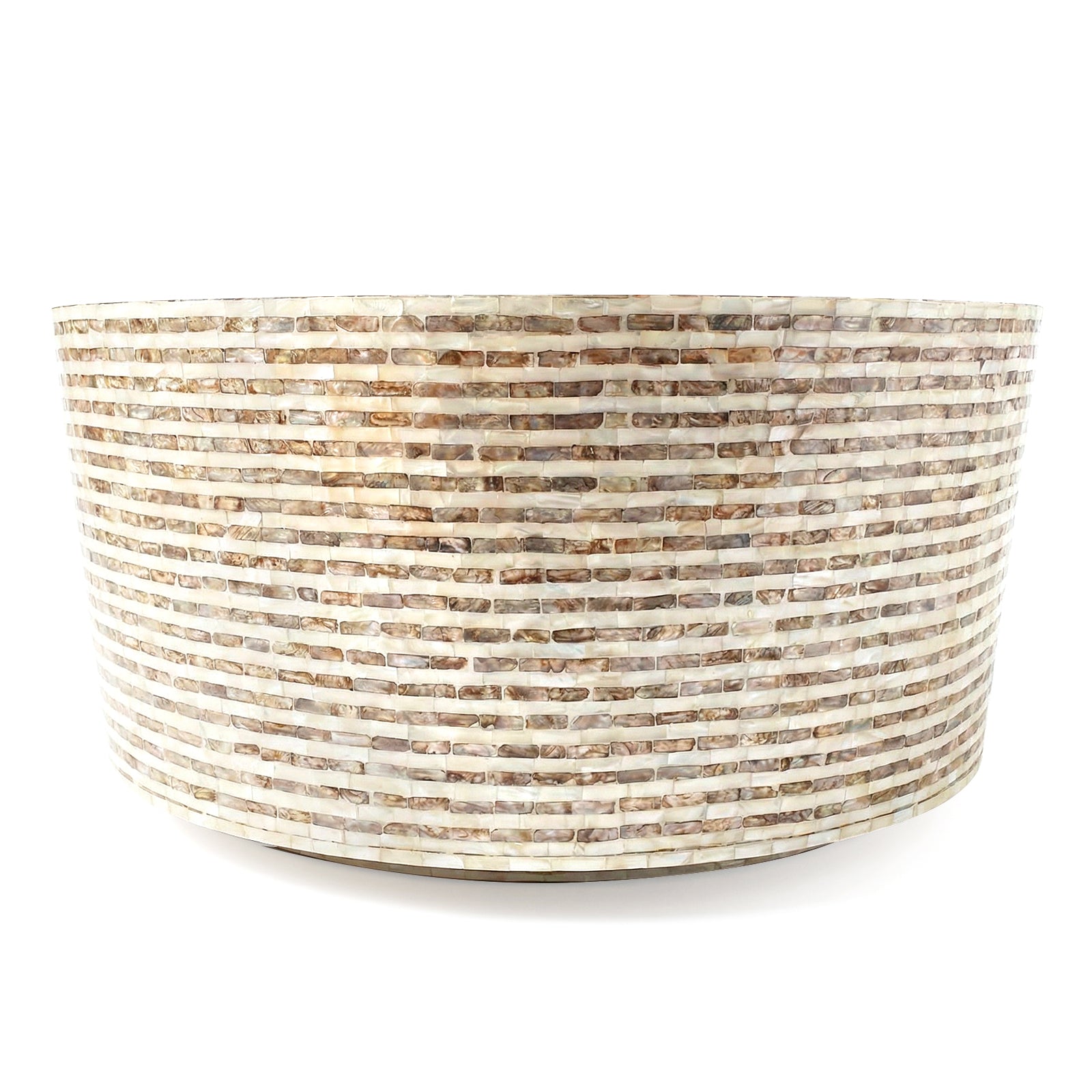 Slightly cropped view of mosaic container on white background