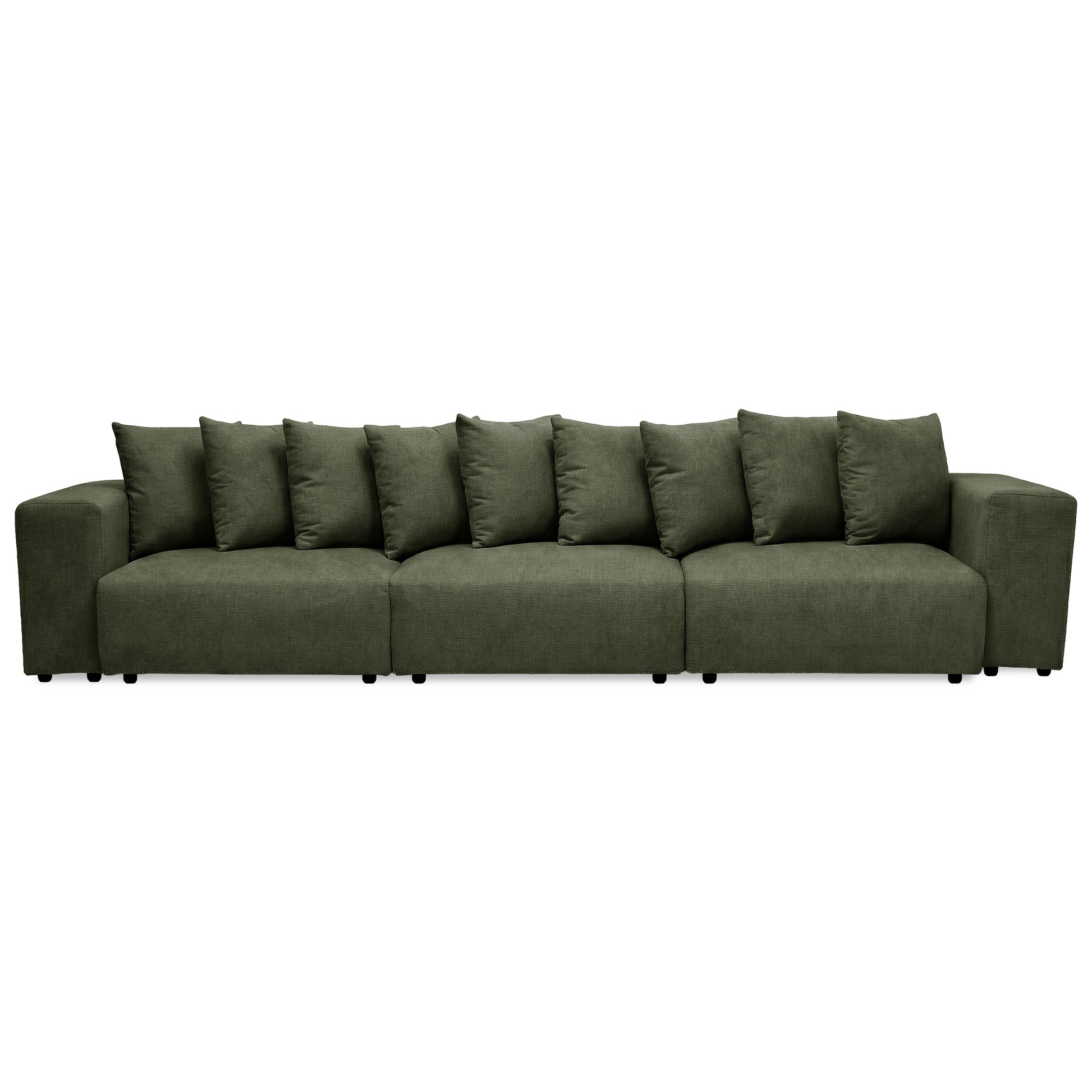 Green modular sectional sofa on white background