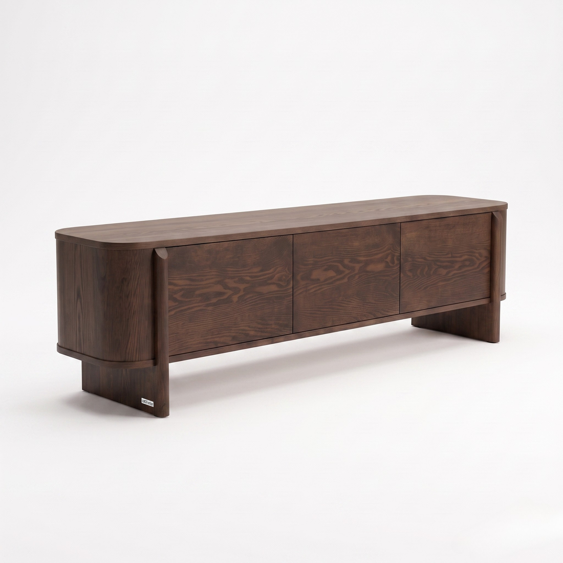 Dark wood sideboard shown in full from a slight angle on white background.