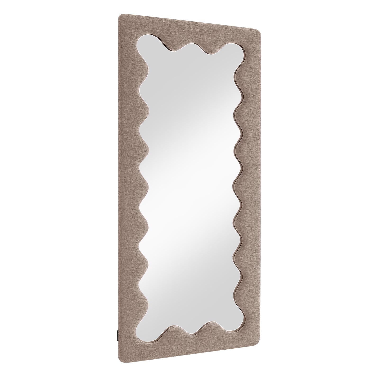Serena 180cm Full Length Mirror in Taupe Brown features a rectangular shape with a wavy, rippled inner frame, adding elegant texture and a modern touch to any room.