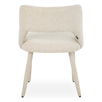 Front view of cream upholstered chair on white background