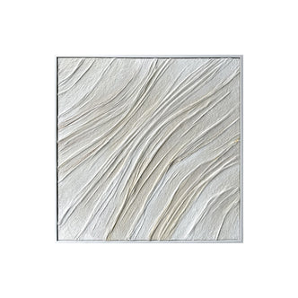 Anya Canvas Wall Art 105 x 105cm in White showcases textured wave-like arcs on a square relief panel, creating depth and elegance with its hand-finished, off-white surface and minimalist frame.
