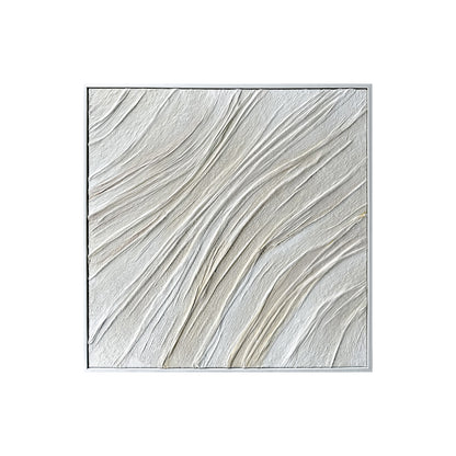 Anya Canvas Wall Art 105 x 105cm in White showcases textured wave-like arcs on a square relief panel, creating depth and elegance with its hand-finished, off-white surface and minimalist frame.