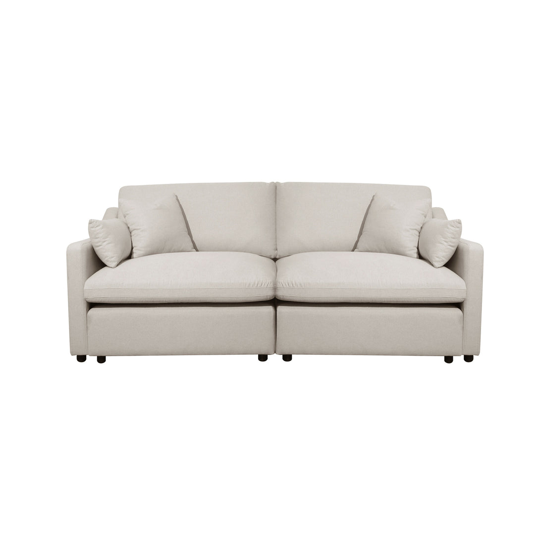 Light beige modern sofa with cushions on a white background