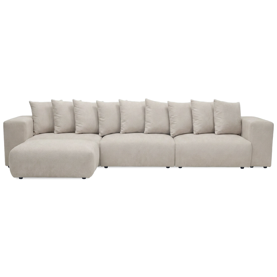 Beige sectional sofa front view on white background