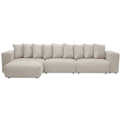 Beige sectional sofa front view on white background