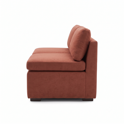 Terracotta loveseat shown in full side profile