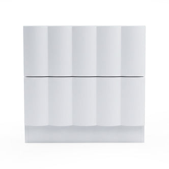 Modern white two-drawer cabinet on white background
