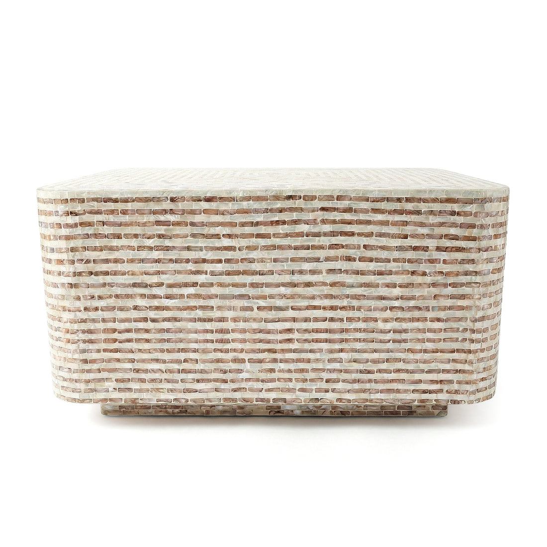 Rectangular mosaic-patterned storage chest on white background