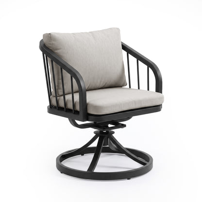 Full view of modern swivel chair with cushioned seat and back on white background