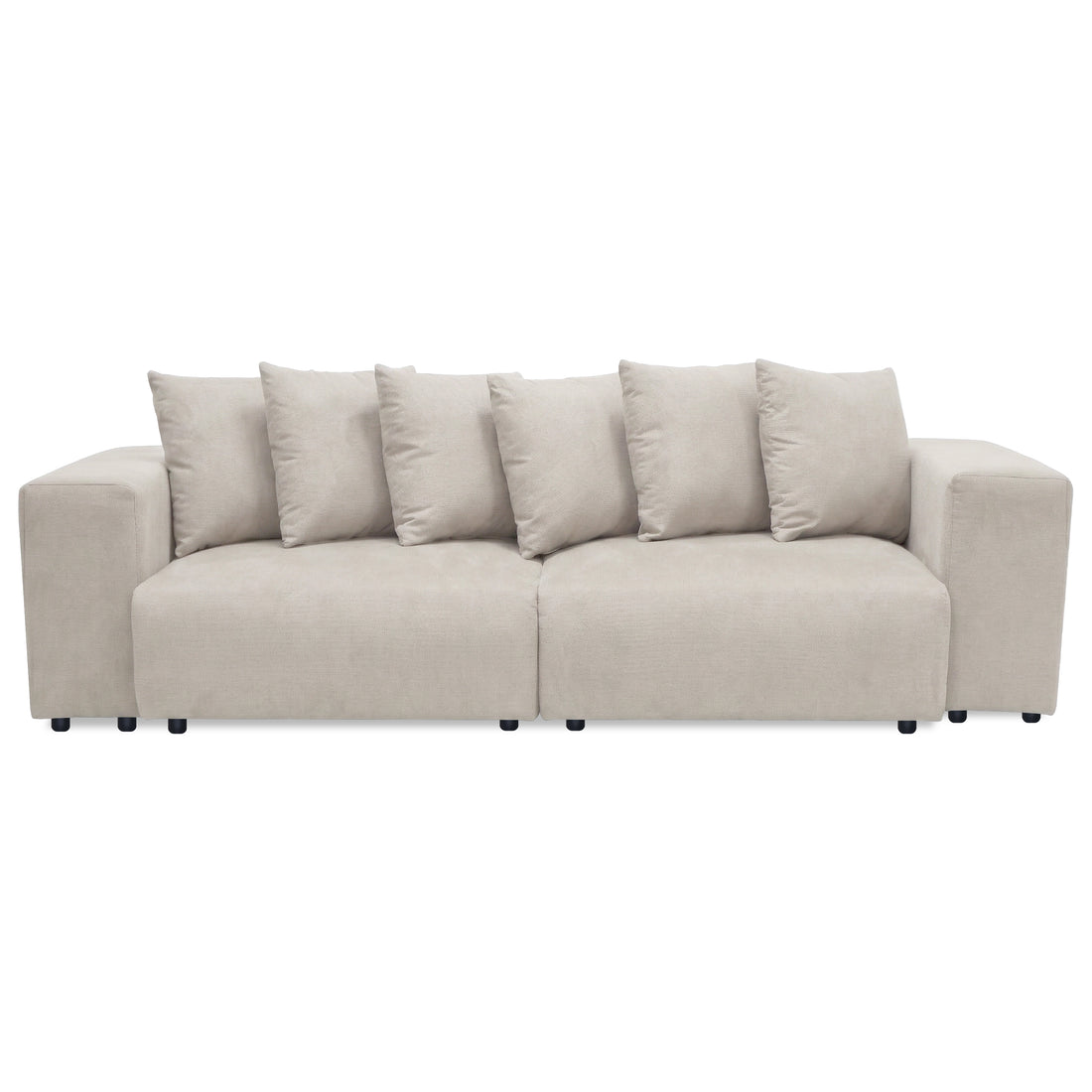 Beige sectional sofa on white background front view
