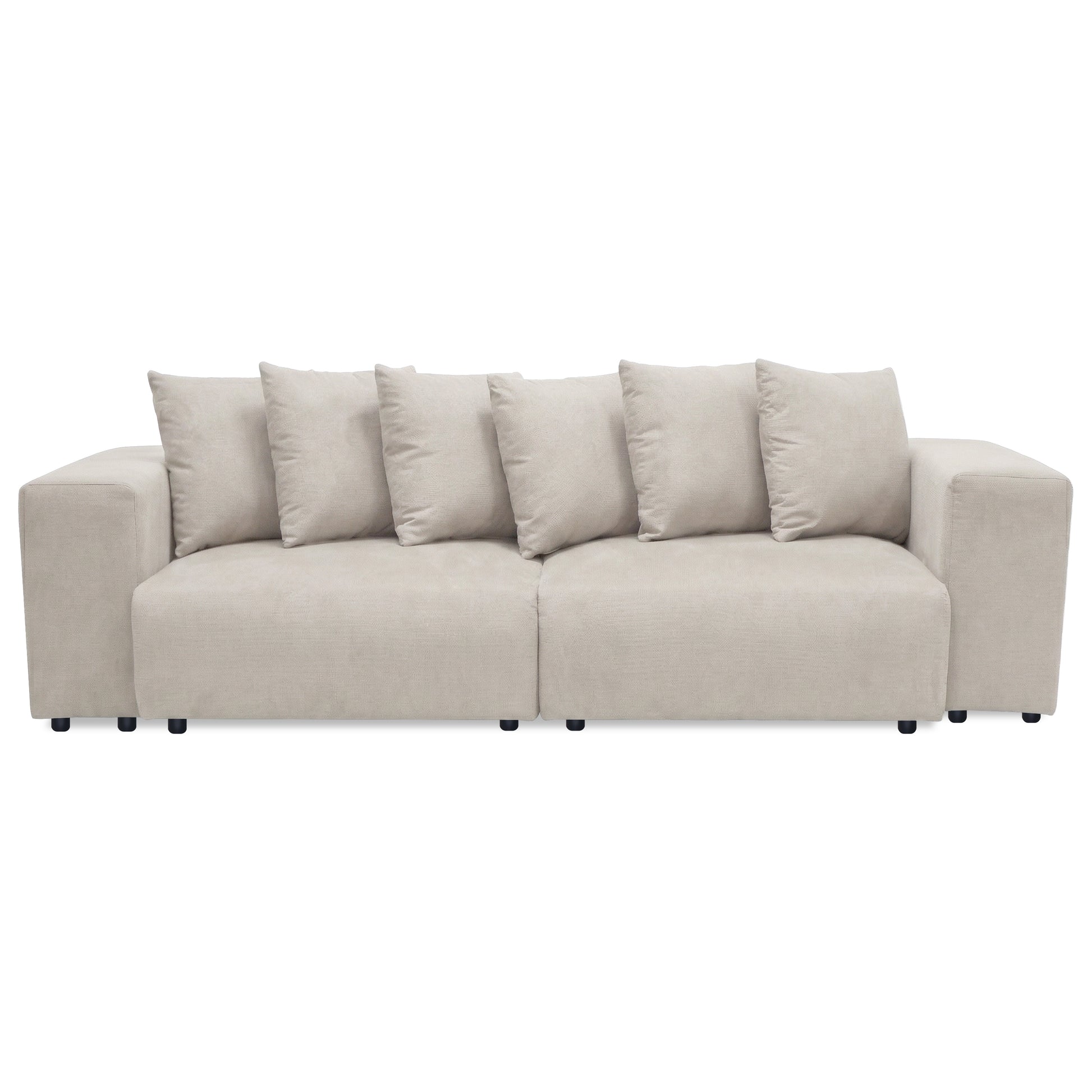Beige sectional sofa on white background front view