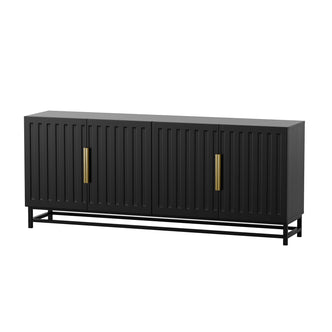Matte black sideboard with gold handles on white background