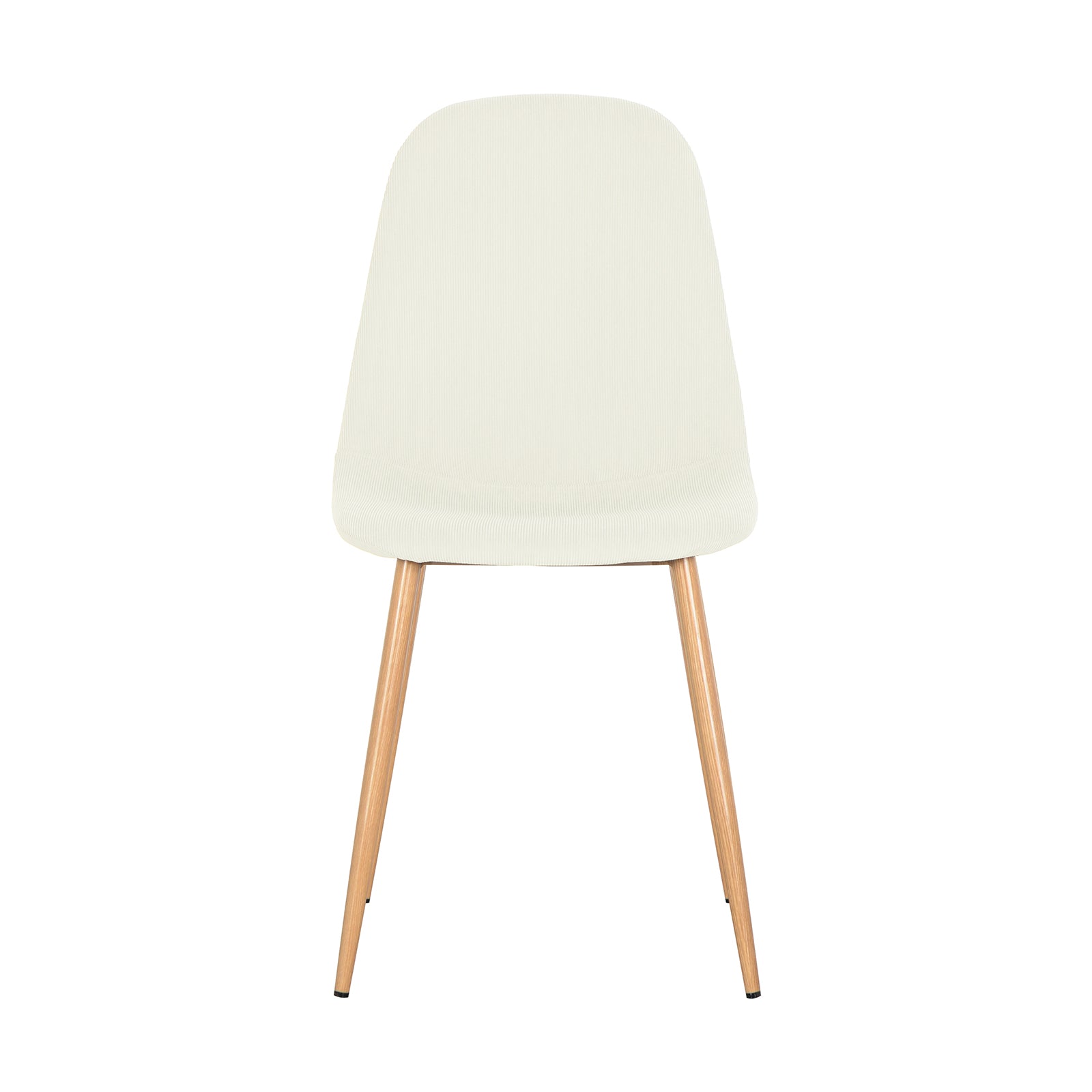 Modern-style Oregon Dining Table with 8 Florida Chairs Set features a minimalist chair with a curved white upholstered seat, backrest, and slender wooden legs, embodying sleek, contemporary design.