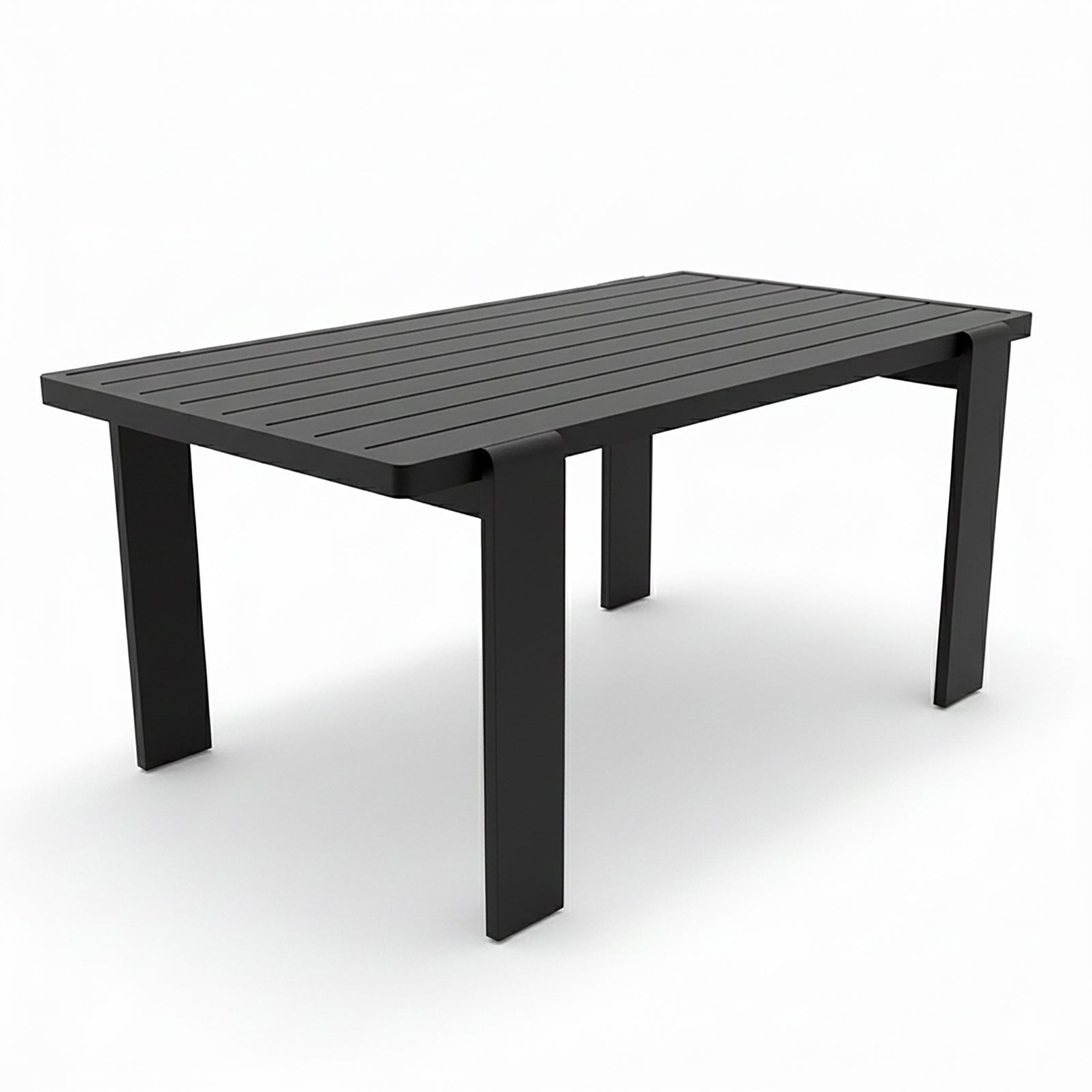 Positano 6 Seater Outdoor Dining Set in Black & Grey features a sleek, modern rectangular table with a slatted top and minimalist design, ideal for stylish outdoor dining.