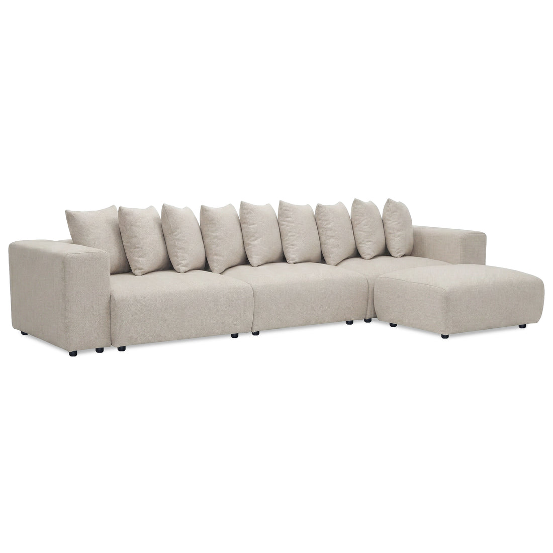 Sectional sofa with chaise lounge on right side on white background