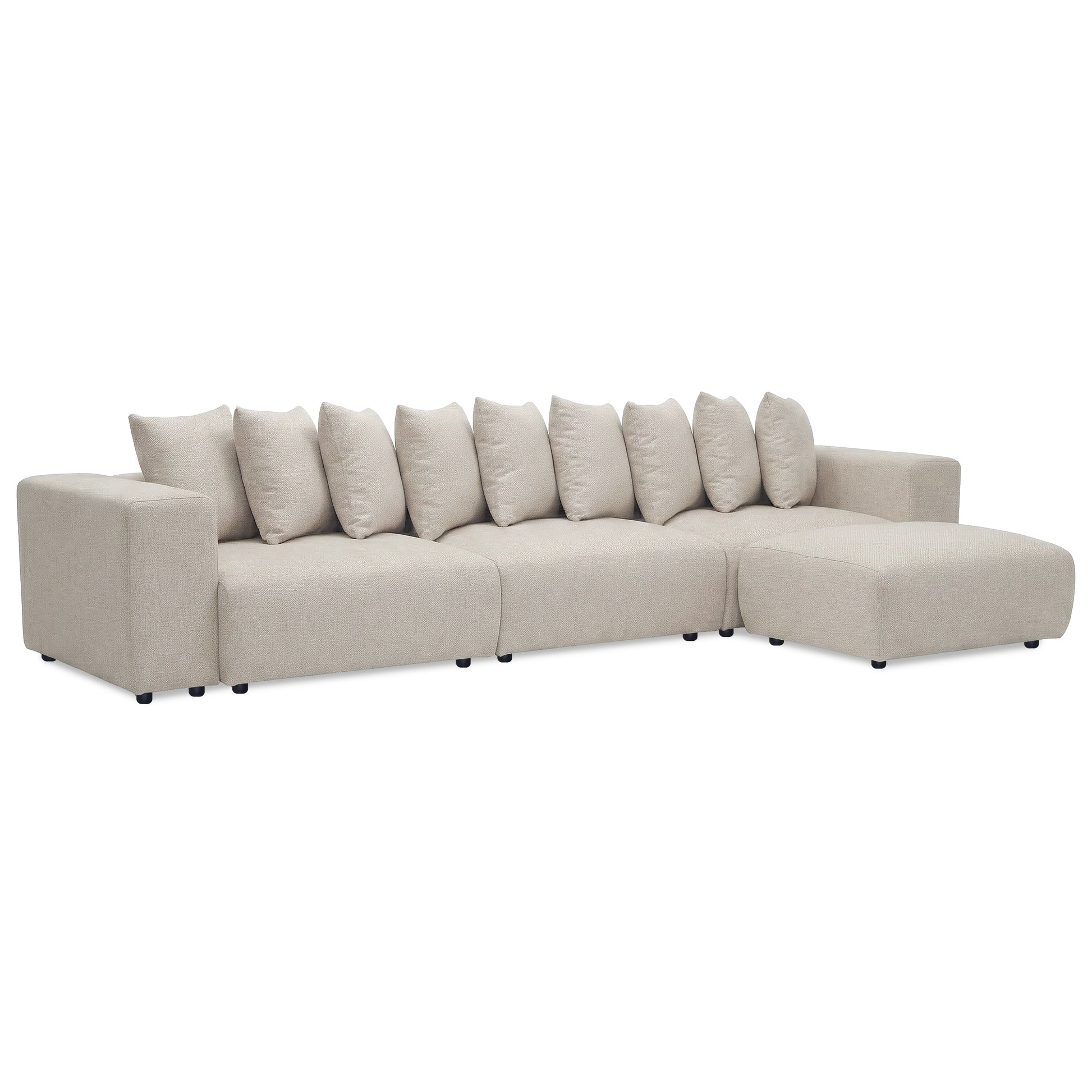 Sectional sofa with chaise lounge on right side on white background