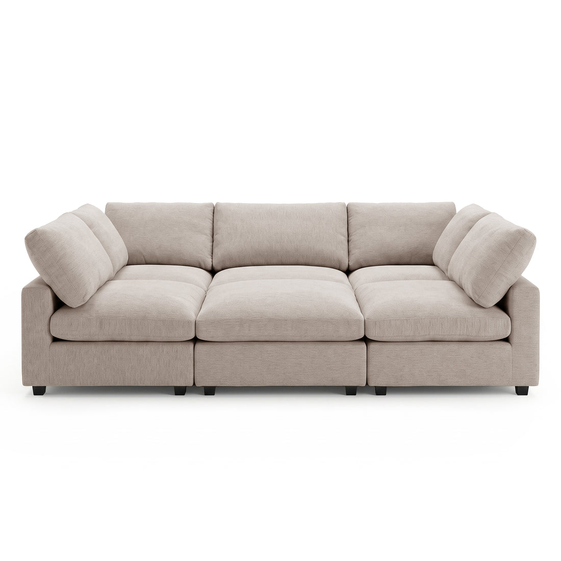 Light beige L-shaped sectional sofa on a white background.