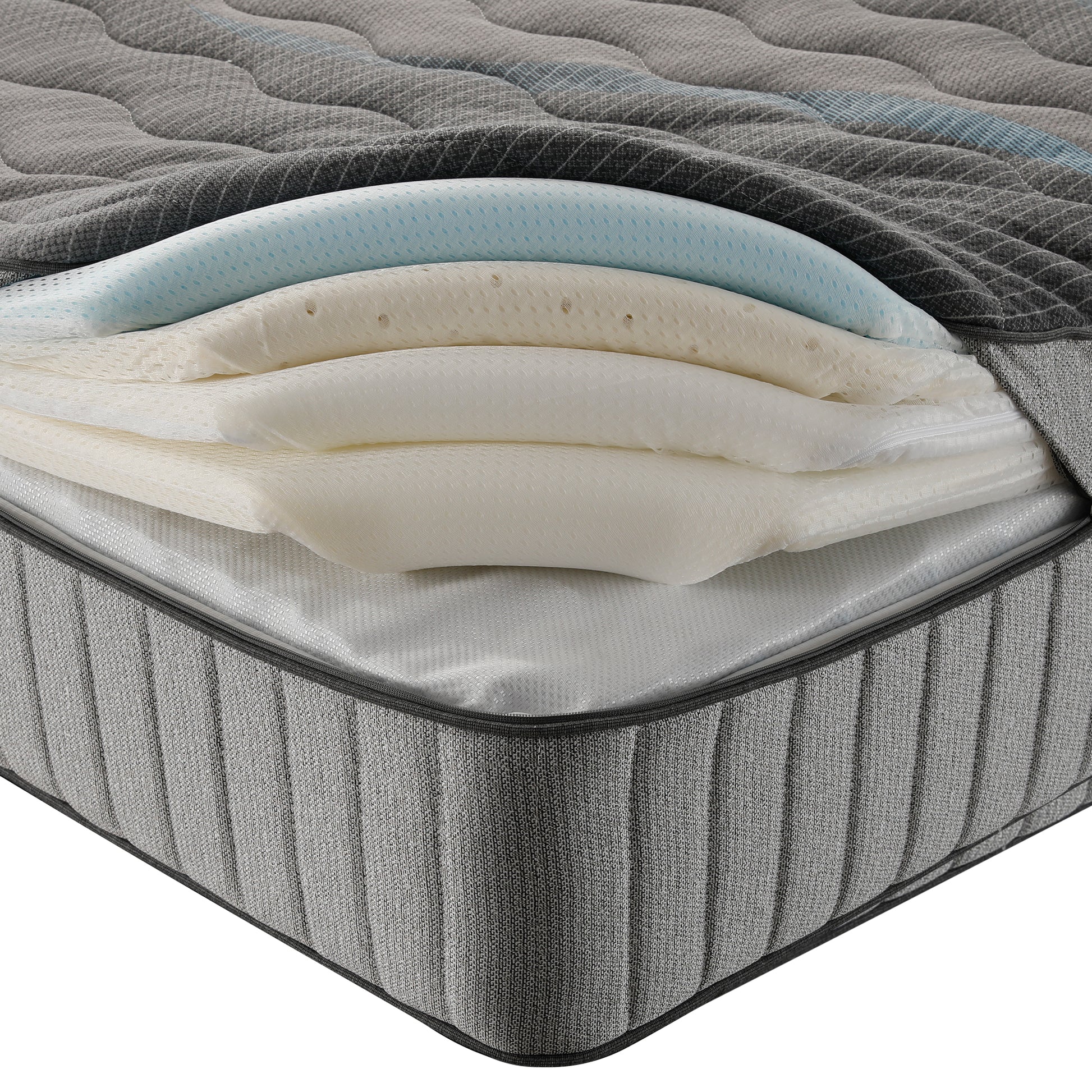 Mattress corner cutaway showing internal foam layers