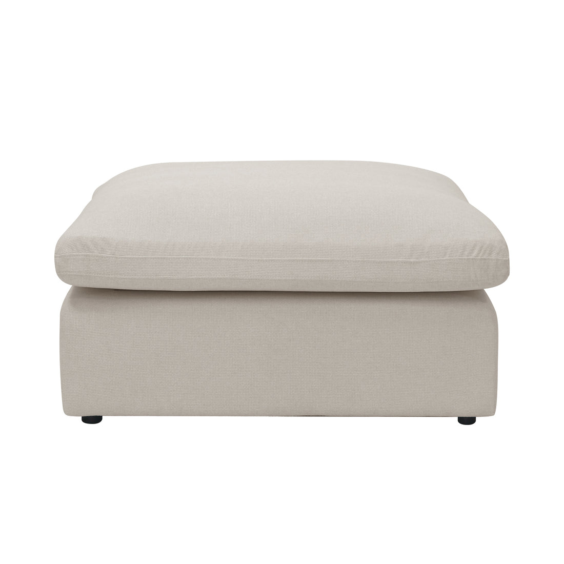 Modern light beige rectangular ottoman on a white background, shown from the front.