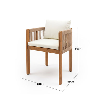 Wooden armchair with labeled dimensions