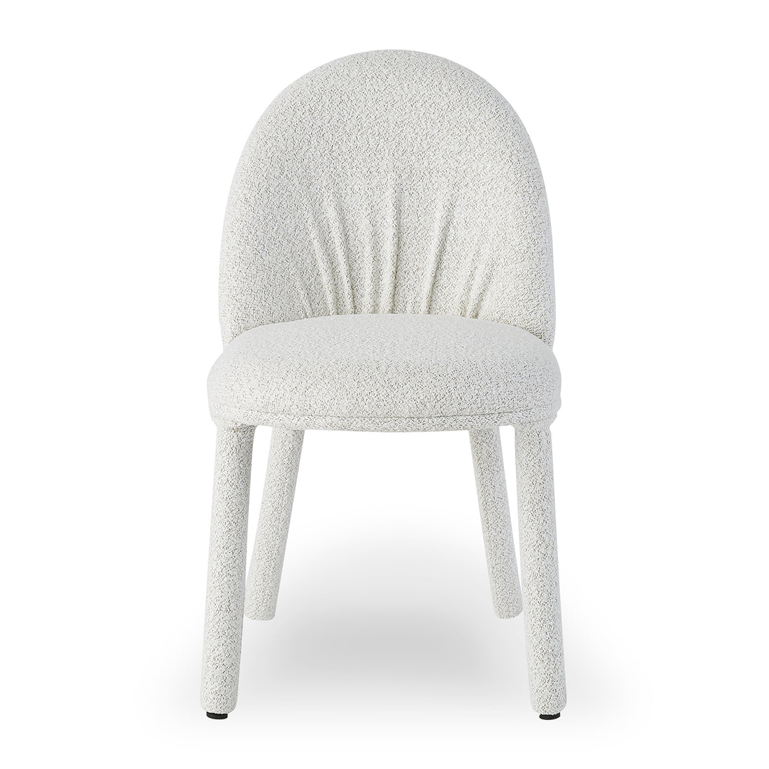 Joren Boucle Arched Dining Chair Set of 2 in Cream features a soft, off-white bouclé fabric, gently rounded backrest, plush seat, and fully covered splayed legs for a chic, inviting dining experience.