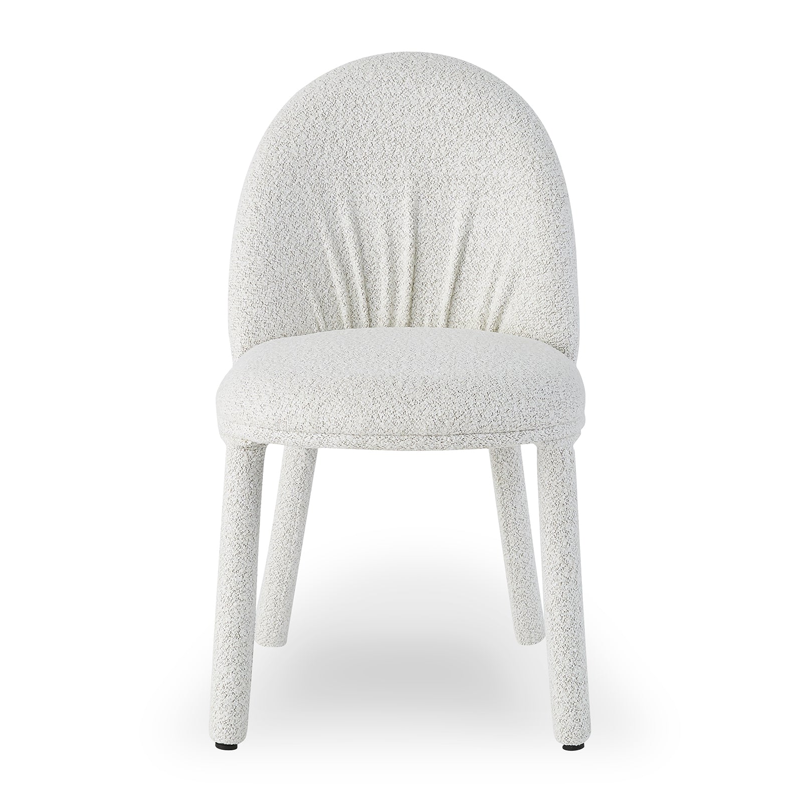 Joren Boucle Arched Dining Chair Set of 2 in Cream features a soft, off-white bouclé fabric, gently rounded backrest, plush seat, and fully covered splayed legs for a chic, inviting dining experience.