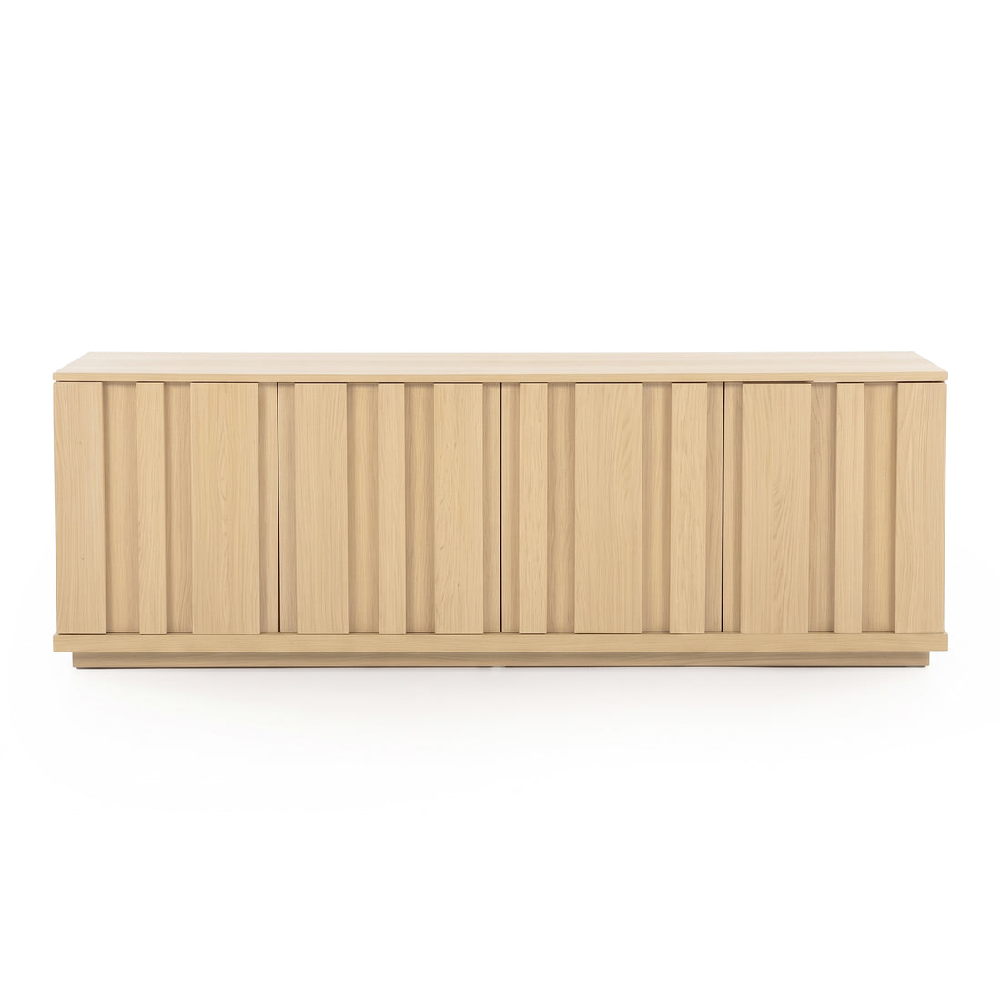 Light wood geometric sideboard on a white background