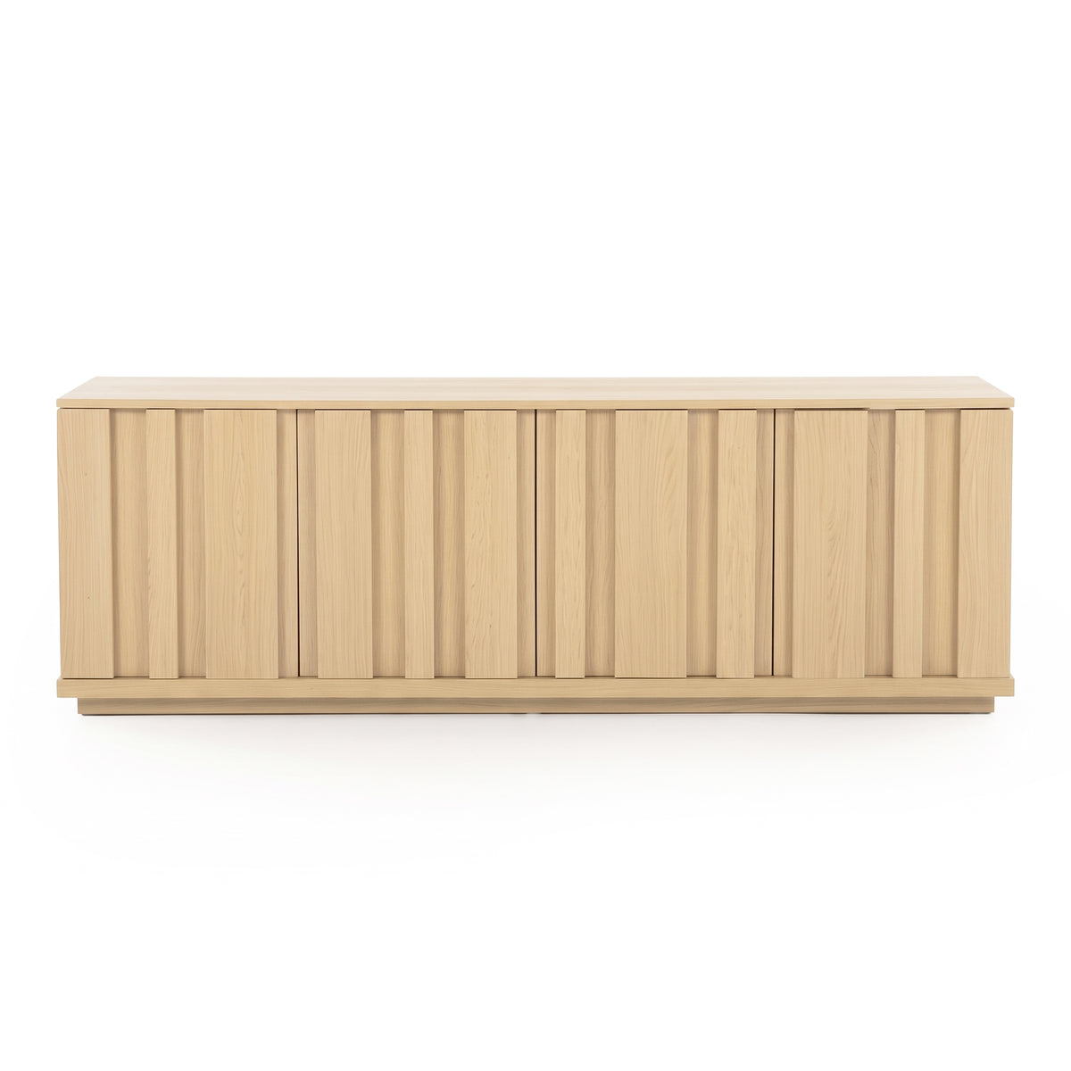 Light wood geometric sideboard on a white background