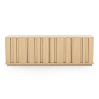 Light wood geometric sideboard on a white background