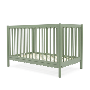 Mira Natural Pine Wood Adjustable Baby Cot in Sage Green